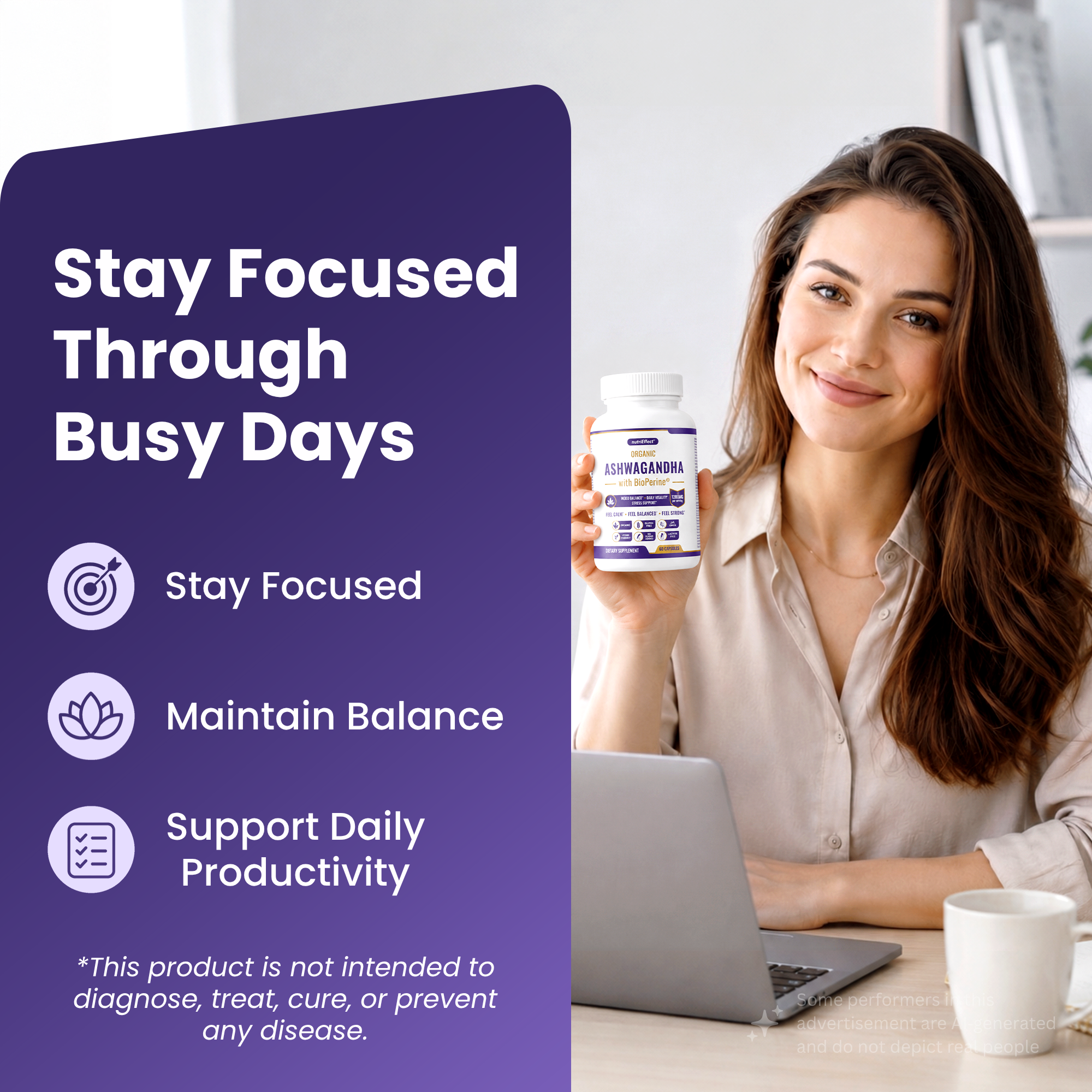 nutriEffect® Organic Ashwagandha 1200 mg with BioPerine® – Stress, Mood & Daily Vitality Support – 60 capsules