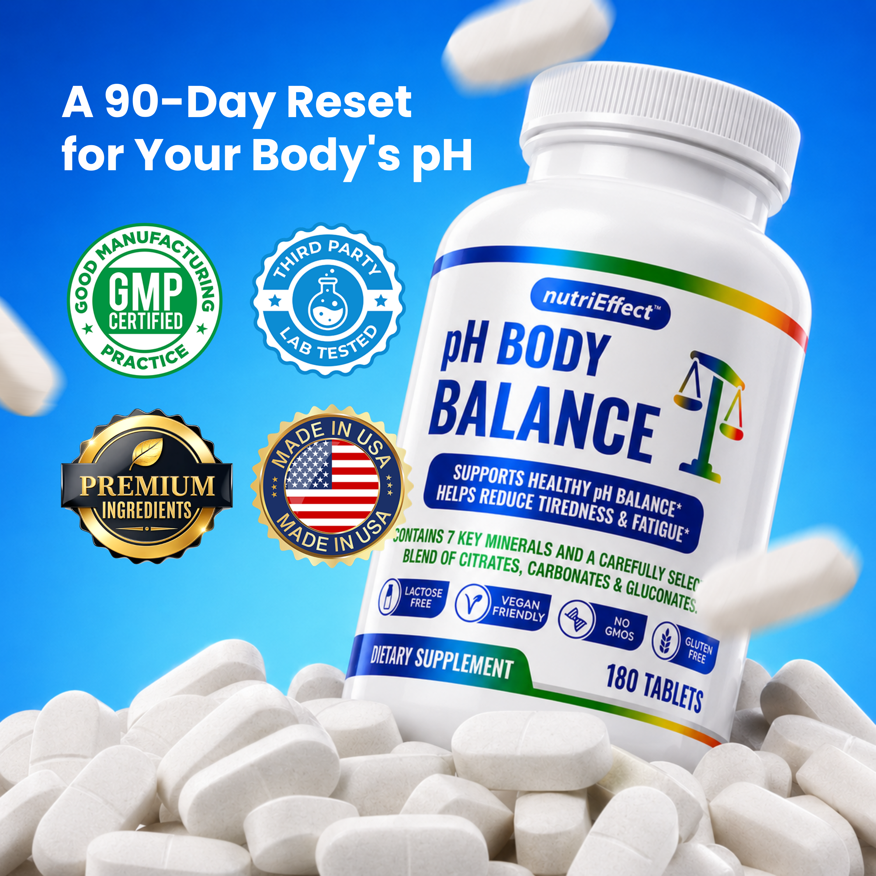 pH  Body Balance Multi Mineral tablets to Support Alkaline & Cellular Metabolism Boost - 180 Tablets NE nutriEffect