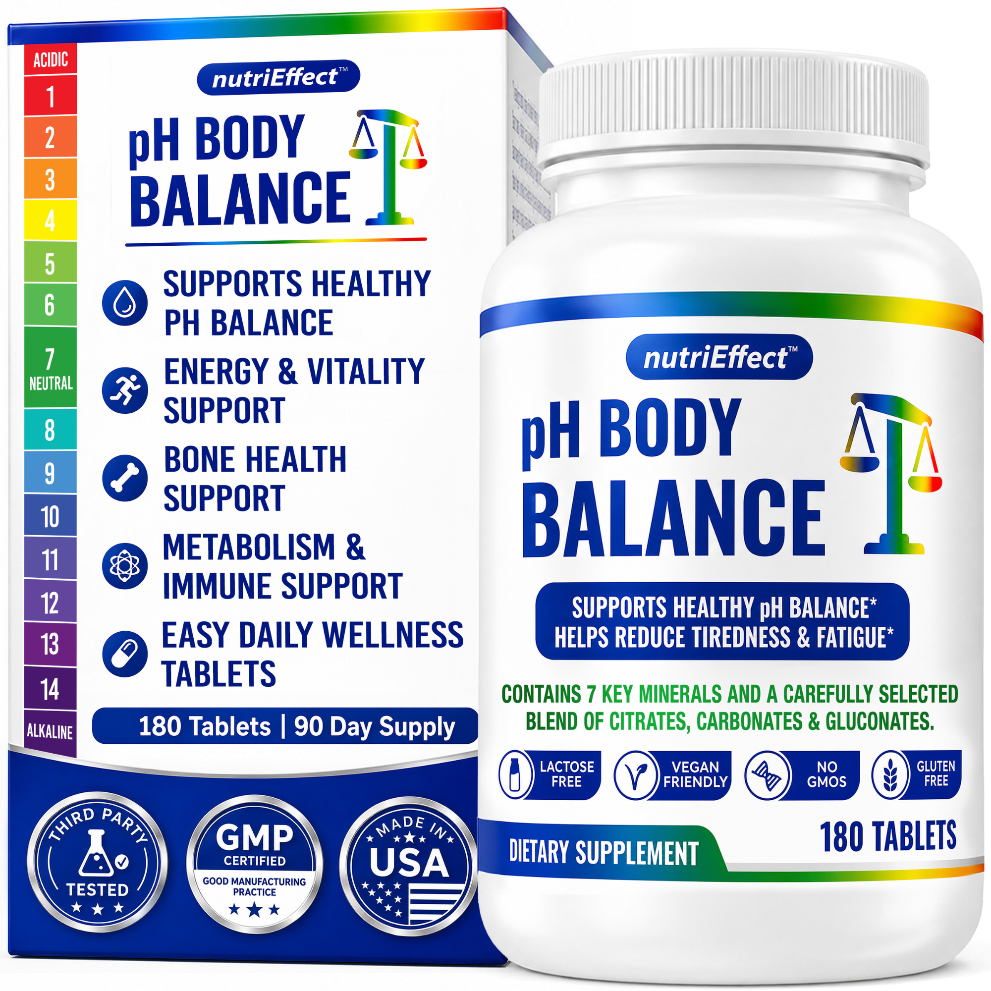 pH  Body Balance Multi Mineral tablets to Support Alkaline & Cellular Metabolism Boost - 180 Tablets NE nutriEffect