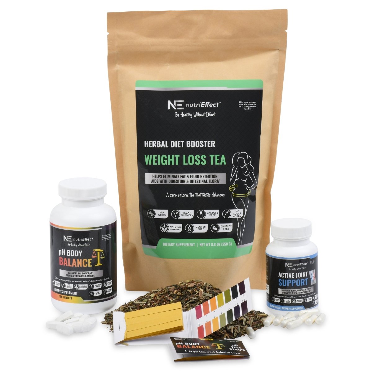 Complete Wellness Bundle | Slimming Herbal Tea+pH Balance Pills+pH Test Strips+Joint Support pills