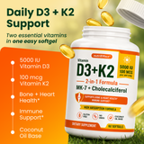 Vitamin D3 K2 Supplement 5000 IU + MK-7 – Bone, Heart & Immune Support | 60 Softgels NE nutriEffect