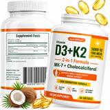 Vitamin D3 K2 Supplement 5000 IU + MK-7 – Bone, Heart & Immune Support | 60 Softgels NE nutriEffect