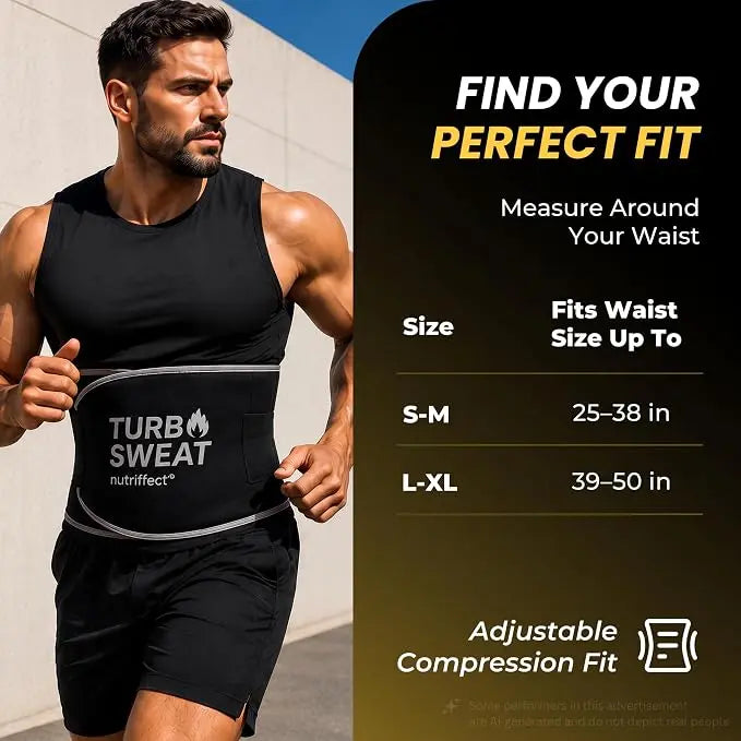 nutriEffect® TurboSweat Waist Trimmer – Sweat Boosting Waist Belt with Free Mesh Wash Bag | Latex-Free Neoprene