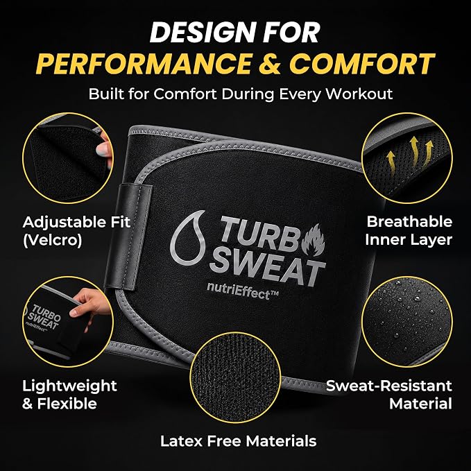 Turbo Sweat Waist Trimmer – Sweat Boosting Waist Belt with Free Mesh Wash Bag | Latex-Free Neoprene - NE nutriEffect - apparel