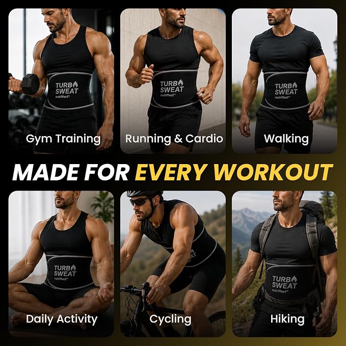 Turbo Sweat Waist Trimmer – Sweat Boosting Waist Belt with Free Mesh Wash Bag | Latex-Free Neoprene - NE nutriEffect - apparel