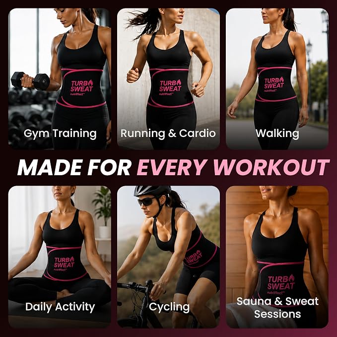 Turbo Sweat Waist Trimmer – Sweat Boosting Waist Belt with Free Mesh Wash Bag | Latex-Free Neoprene - NE nutriEffect - apparel