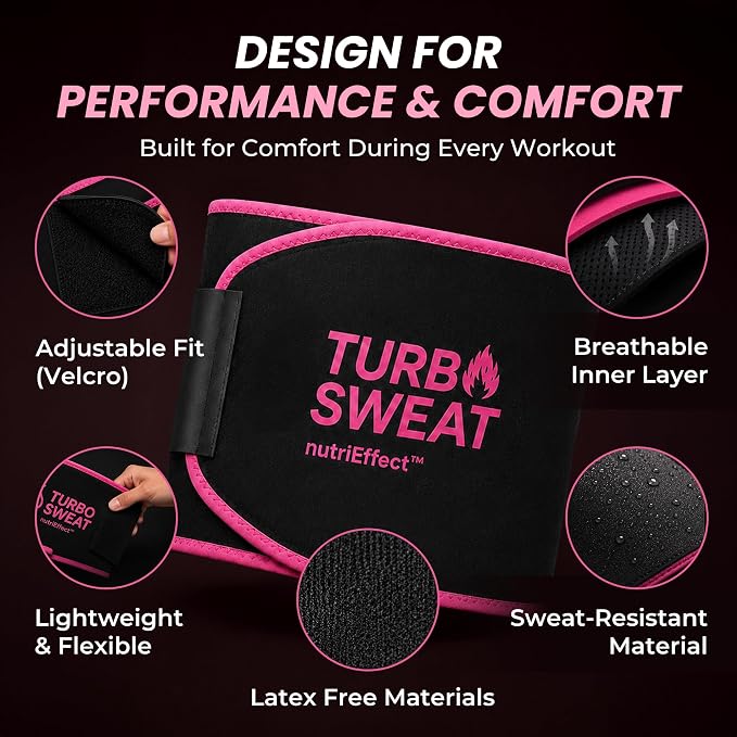 Turbo Sweat Waist Trimmer – Sweat Boosting Waist Belt with Free Mesh Wash Bag | Latex-Free Neoprene - NE nutriEffect - apparel